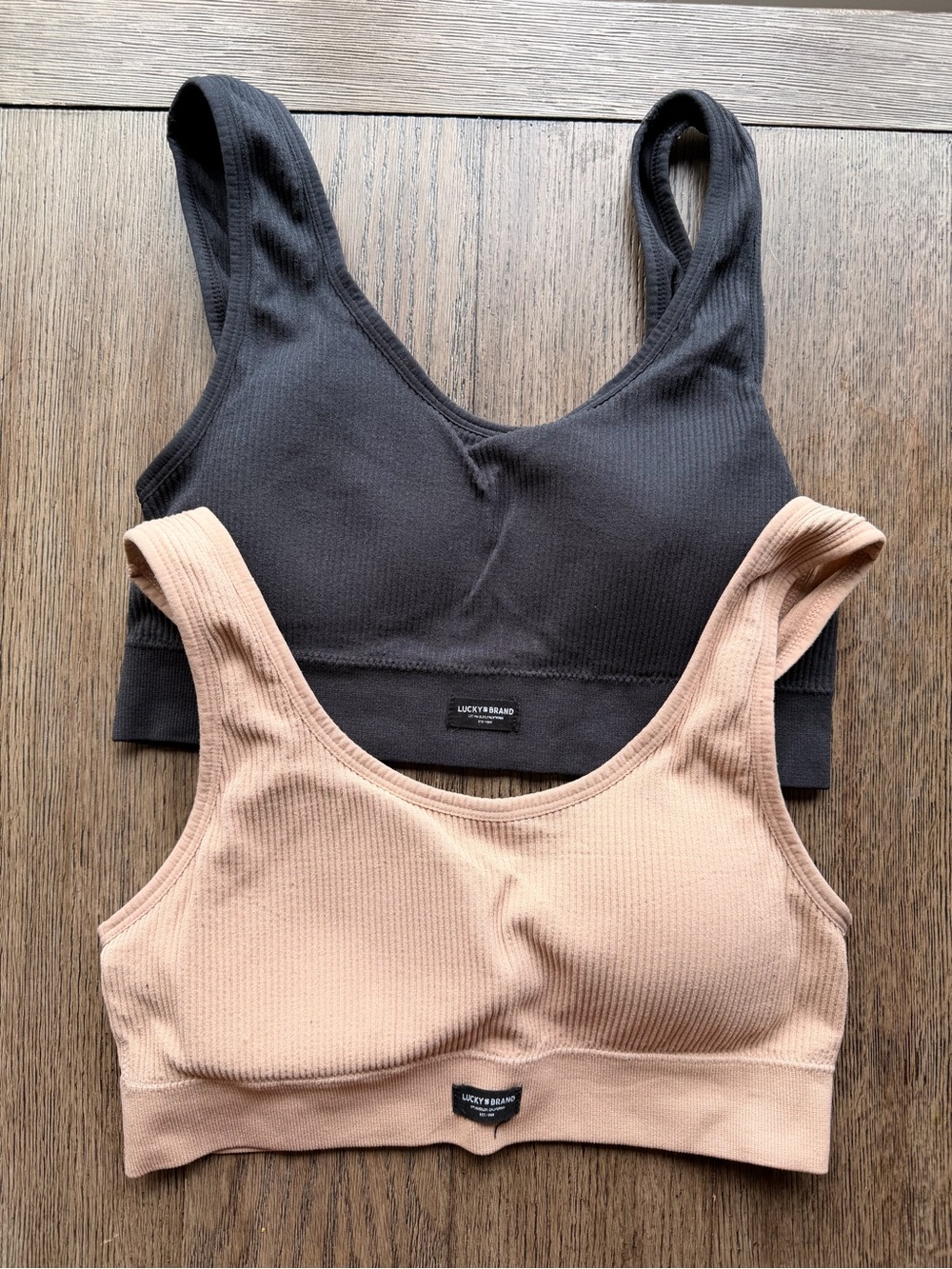 Lucky Brand Ribbed Scoop Bralettes in Black & Nude Blush